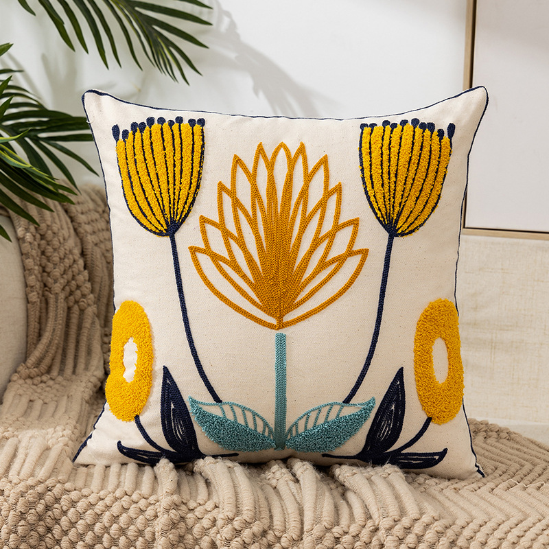 Embroidered Flower Plant Pillow